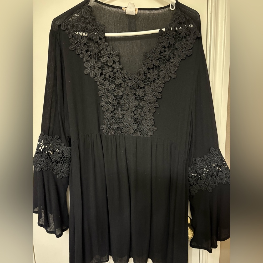 Black Sheer Top with Floral Details
